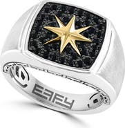 EFFY Men's Sterling Silver & 14K Gold Black Sapphire Star Signet Ring
