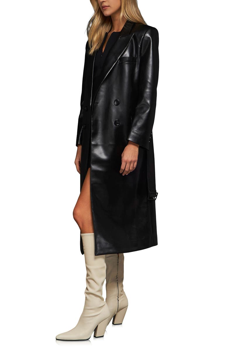 Grey Lab Long Faux Leather Trench Coat, Alternate, color,
