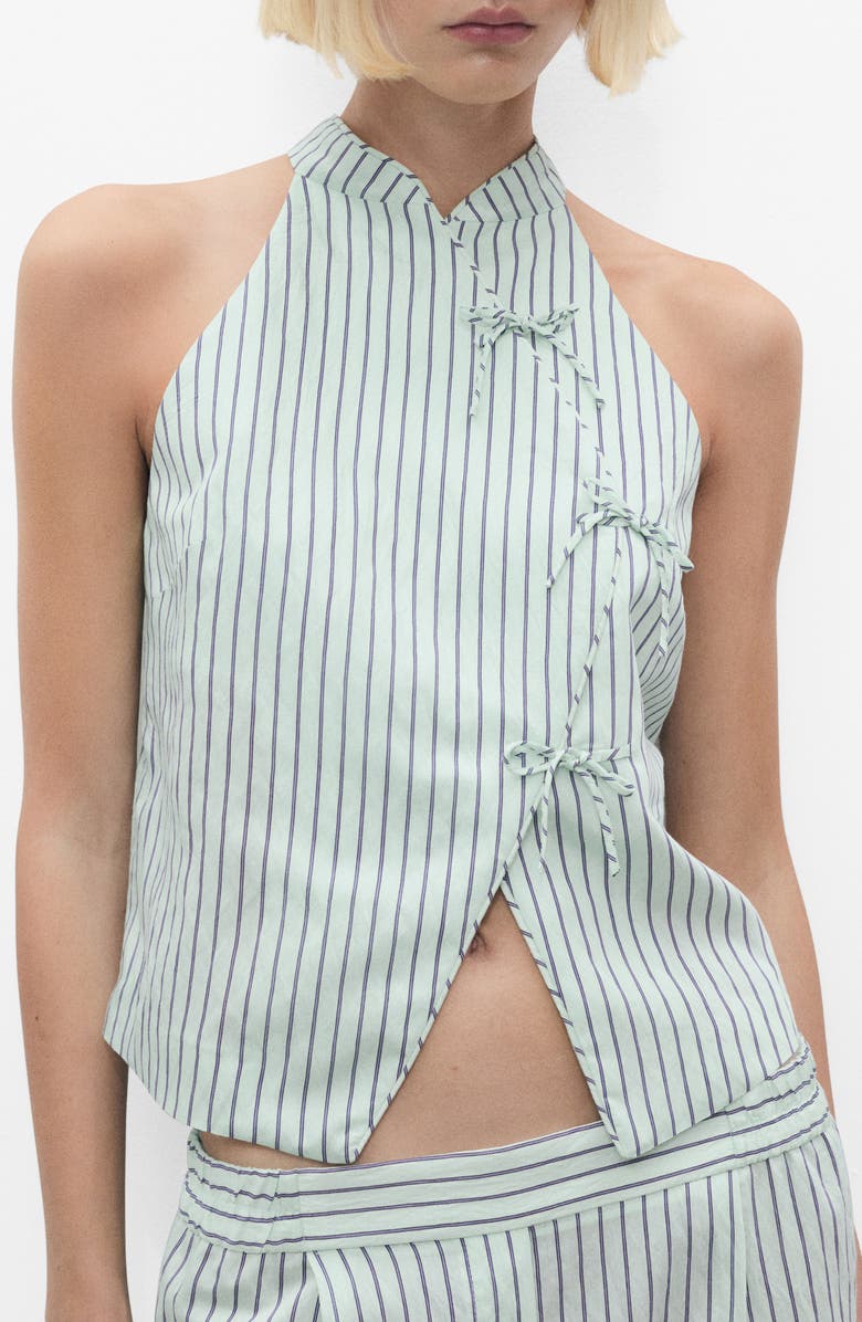MANGO Stripe Tie Front Top, Alternate, color, Pastel Green