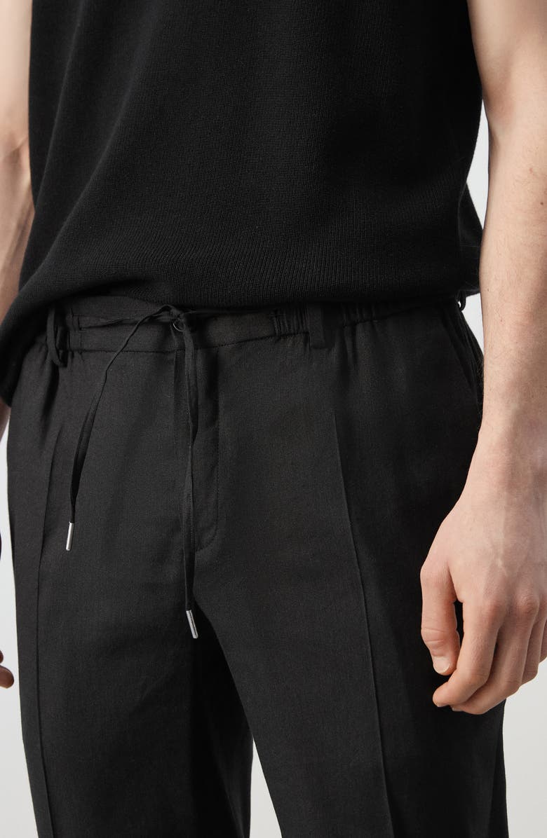 MANGO Slim Fit Drawstring Linen Blend Pants, Alternate, color, Black