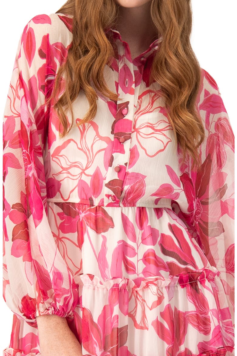 Short Floral Print Shirt Dress with Long Sleeves, Alternate, color, Fuchsia