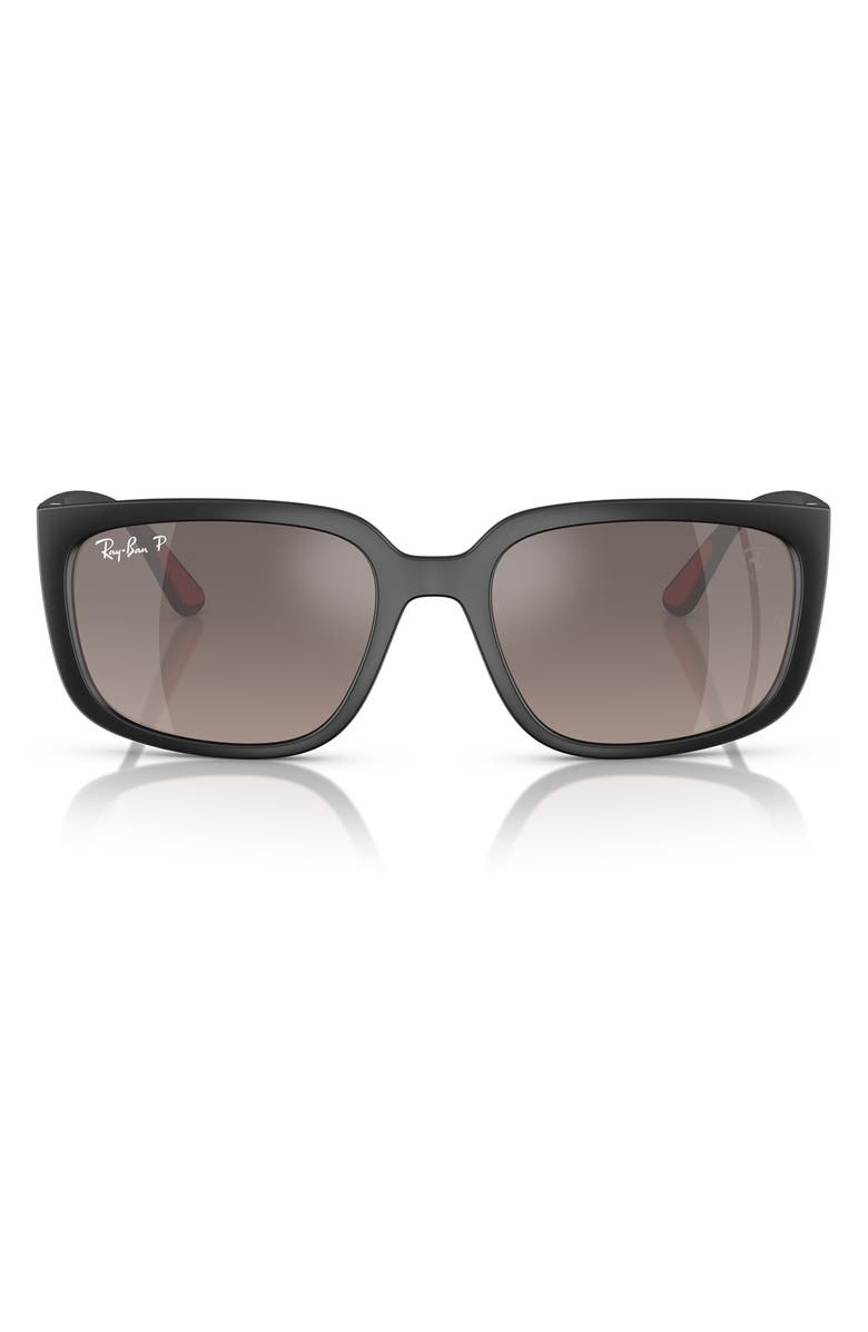 Ray-Ban x Scuderia Ferrari 57mm Chromance Polarized Square Sunglasses, Main, color, Matte Black