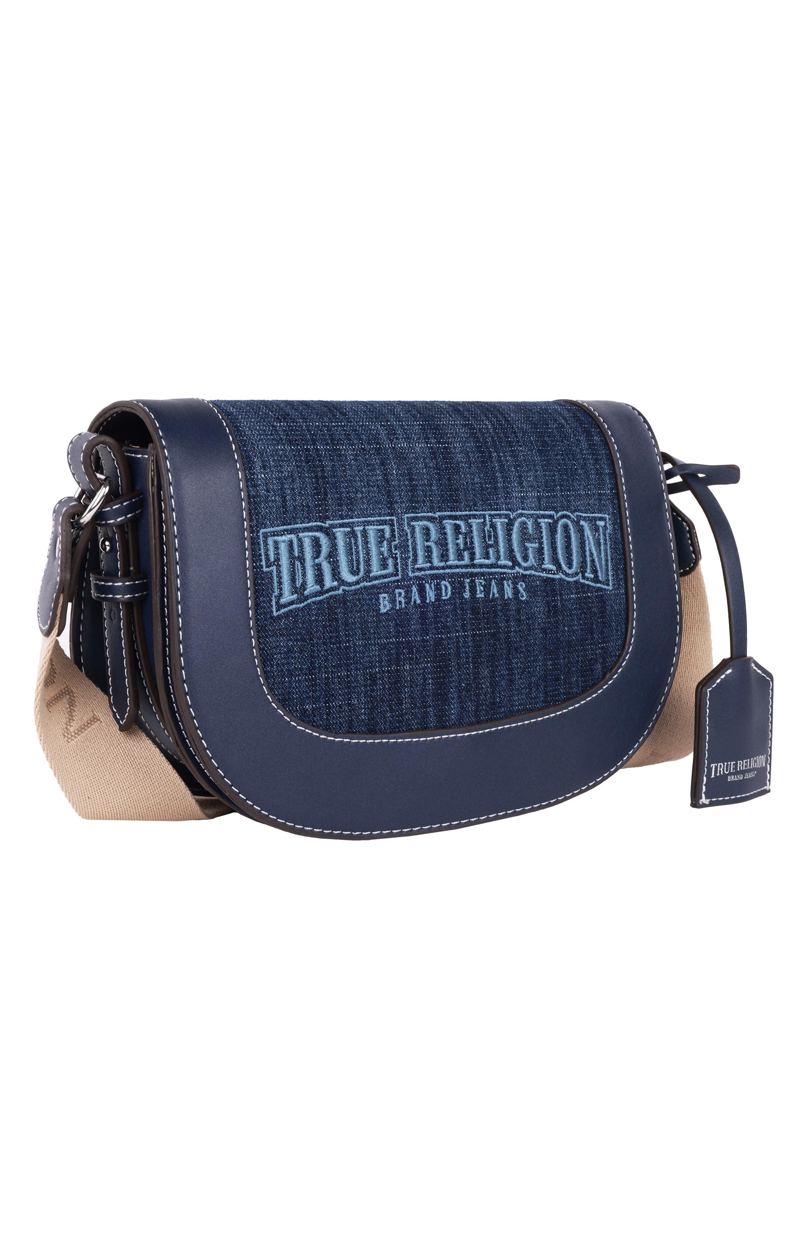 True Religion Logo Saddle Crossbody Bag, Alternate, color, Dark Denim