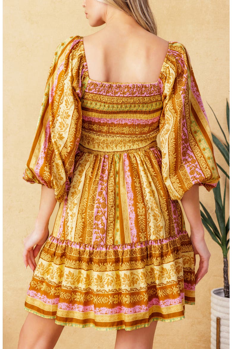 Puff Sleeve Print Minidress, Alternate, color, BROWN LAVENDER