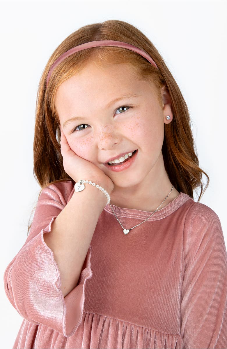 Tiny Blessings Sterling Silver 4mm Cultured Pearls & Engraved Initial 6.25" Bracelet, Alternate, color, Silver - M