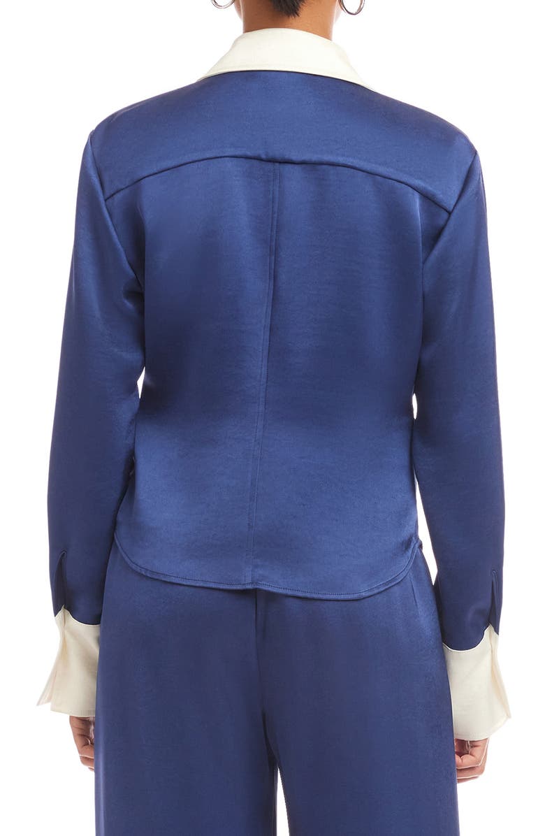 FIFTEEN TWENTY Tawnie Contrast Trim Satin Button-Up Shirt, Alternate, color, Deep Blue