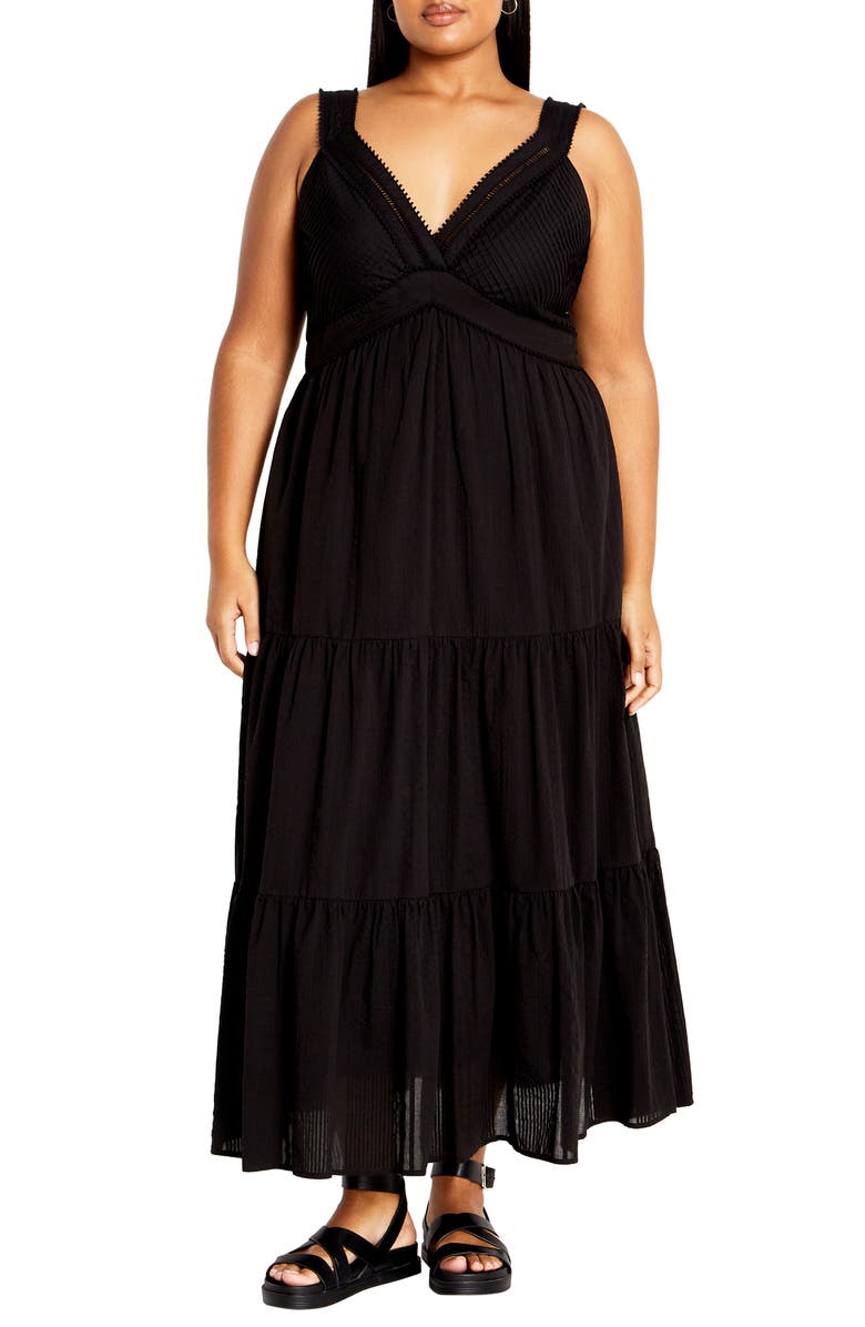 City Chic Bella Tiered Cotton Maxi Sundress, Main, color, 