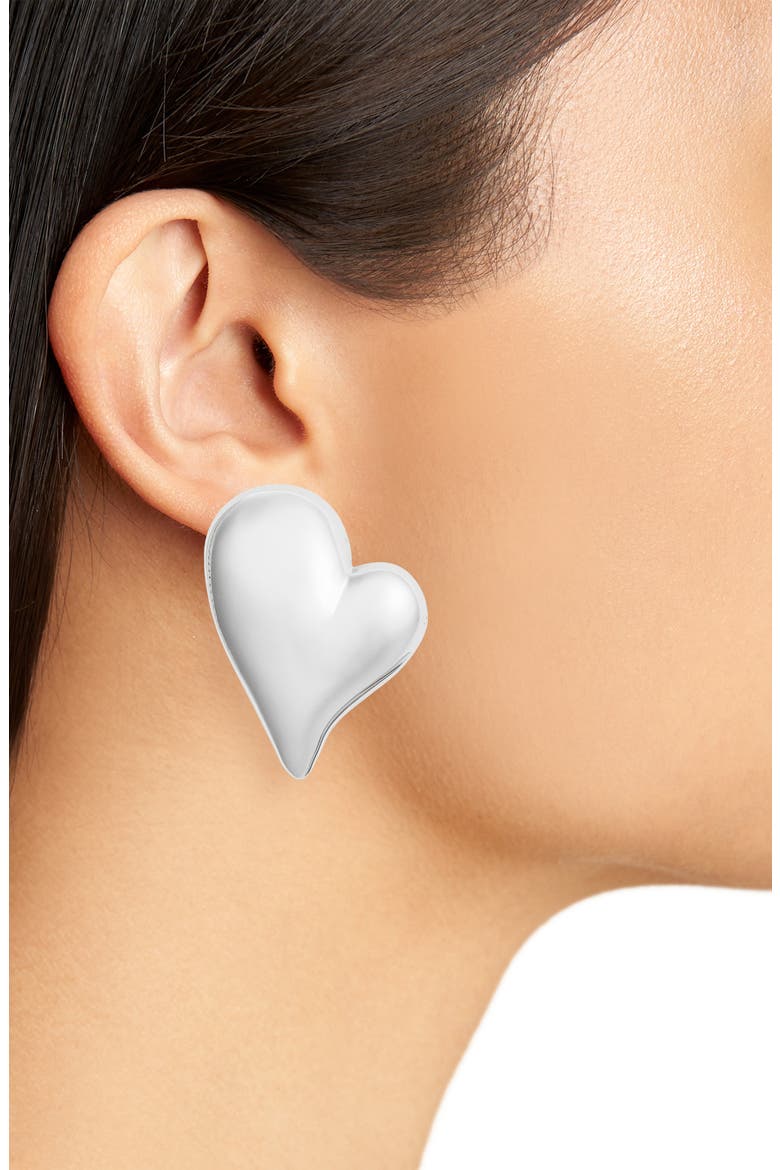 Mega Art Heart Button Drop Earrings, Alternate, color, HIGH POLISH SILVER
