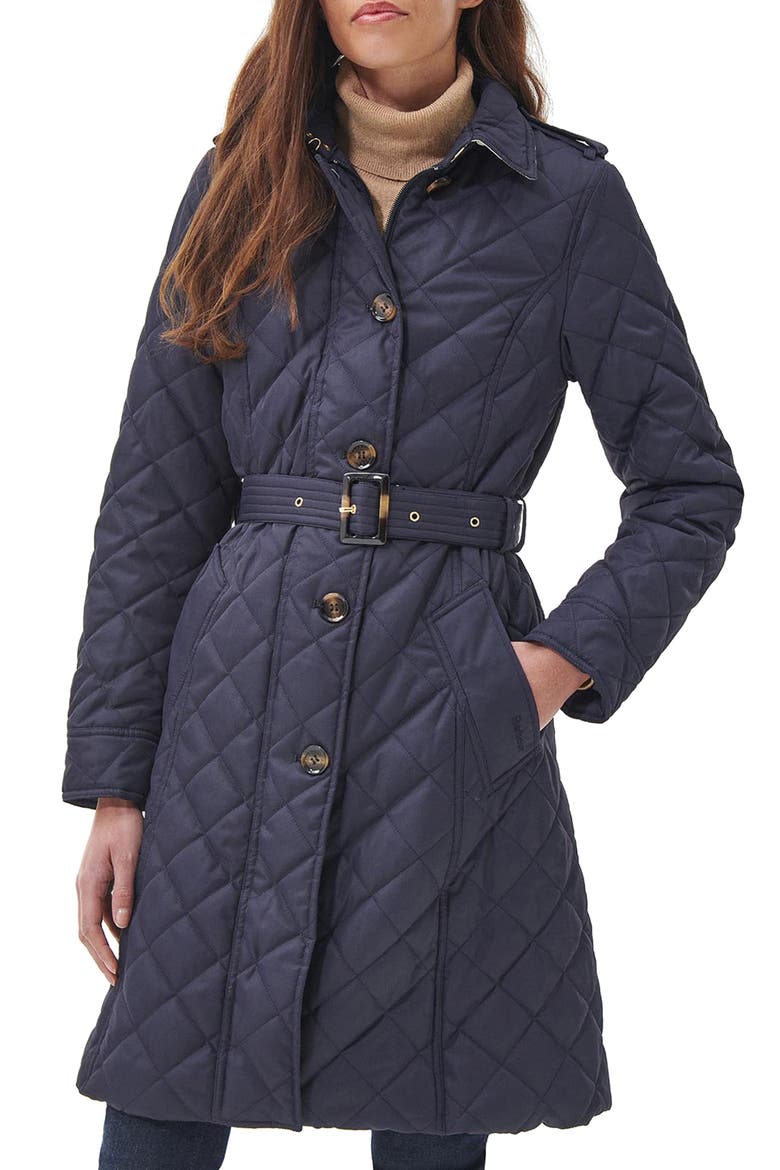 Rosalind Quilted Belted Trench Coat, Main, color, MIDNIGHT/ ROSEWOOD TARTAN