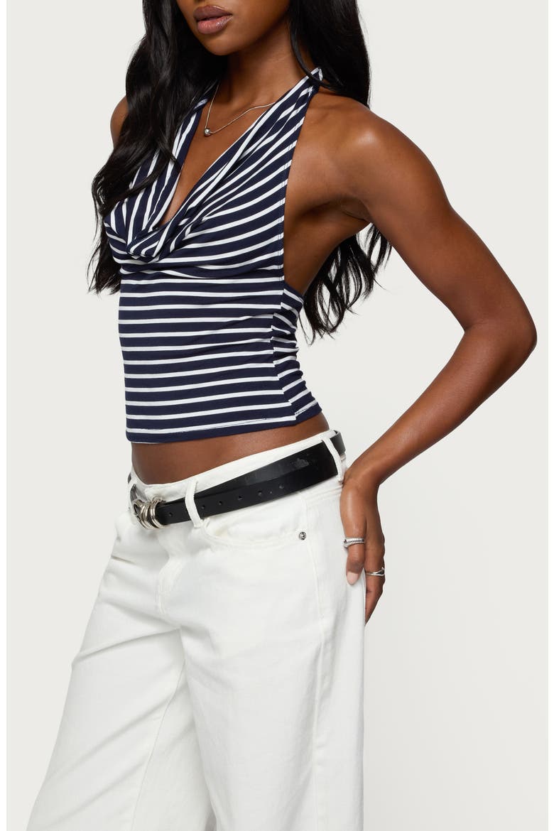 Stripe Cowl Neck Halter Top, Alternate, color, NAVY-AND-WHITE