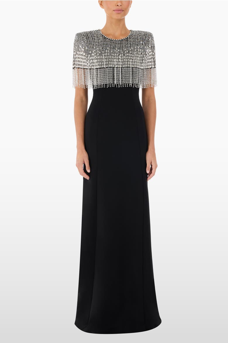 Sabine Beaded-Fringed Maxi Dress, Alternate, color, Liquorice