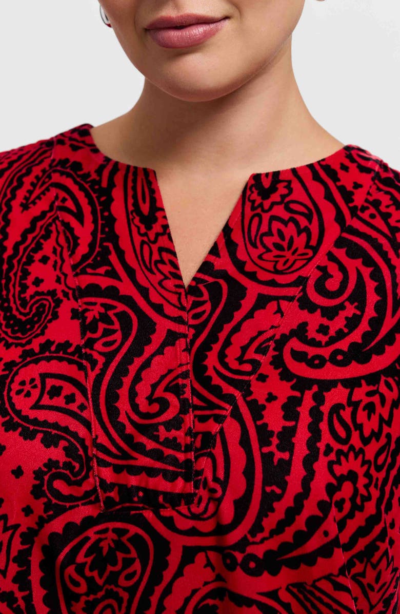 Foxcroft Alicia Velvet Paisley Popover Top, Alternate, color, Red/ Black