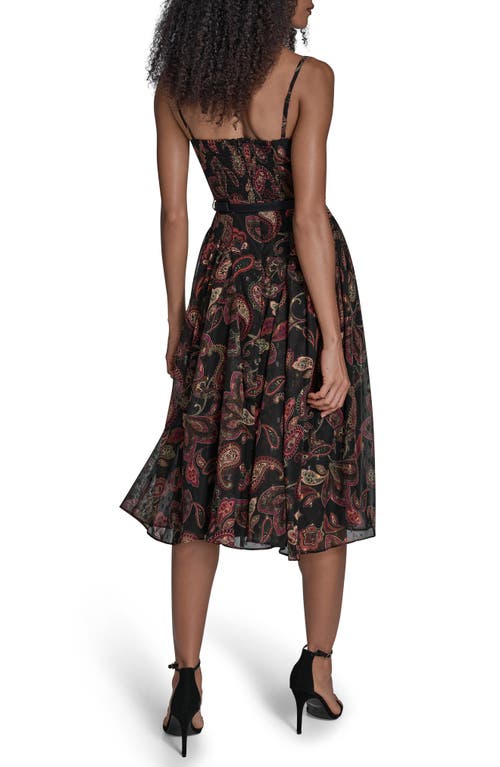Bcbg Print Belted Sleeveless Midi Dress In Black