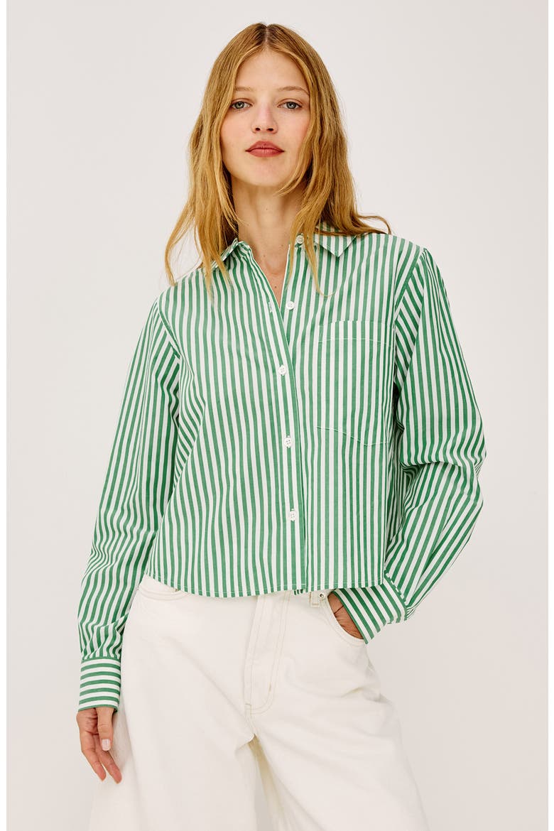 Ramy Stripe Cotton Blend Crop Button-Up Shirt, Alternate, color, EMERALD STRIPE