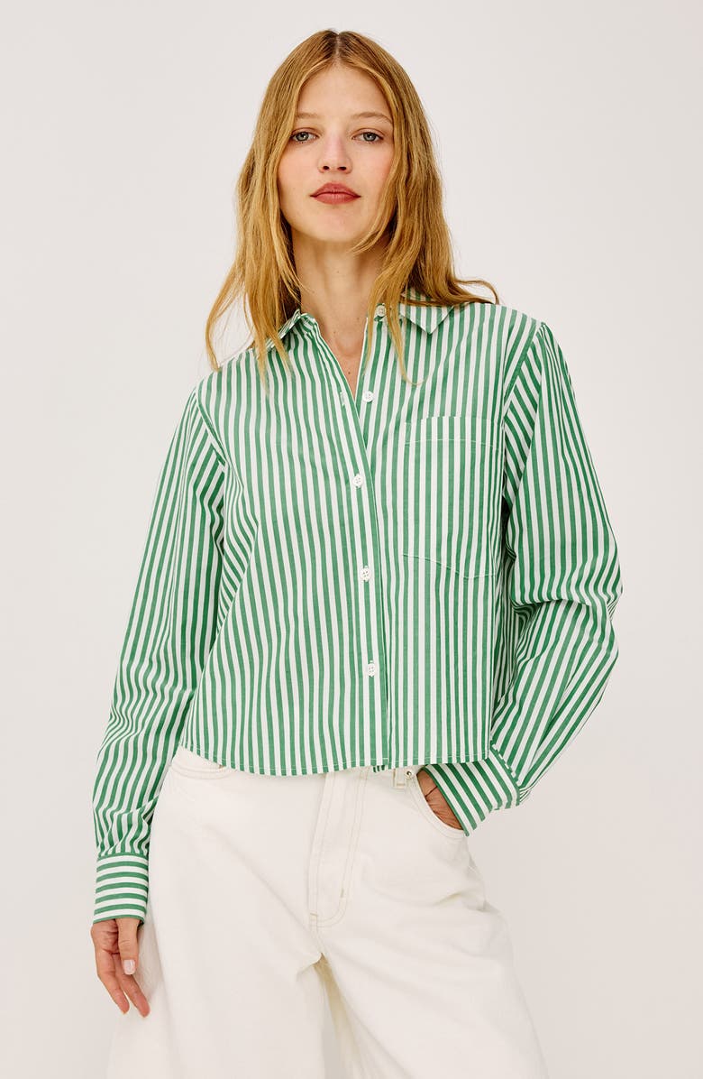 Rails Ramy Stripe Cotton Blend Crop Button-Up Shirt, Alternate, color, Emerald Stripe