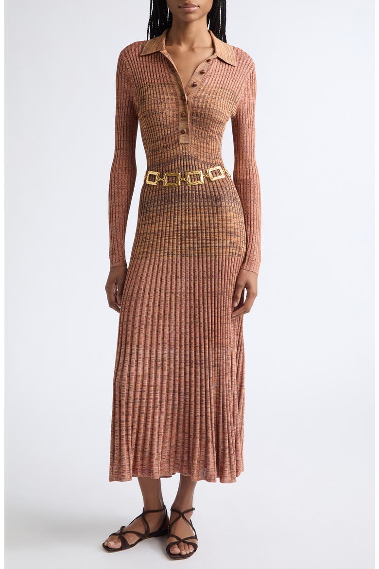 Mouliné Rib Polo Sweater Dress, Alternate, color, CHOCOLATE MULTI