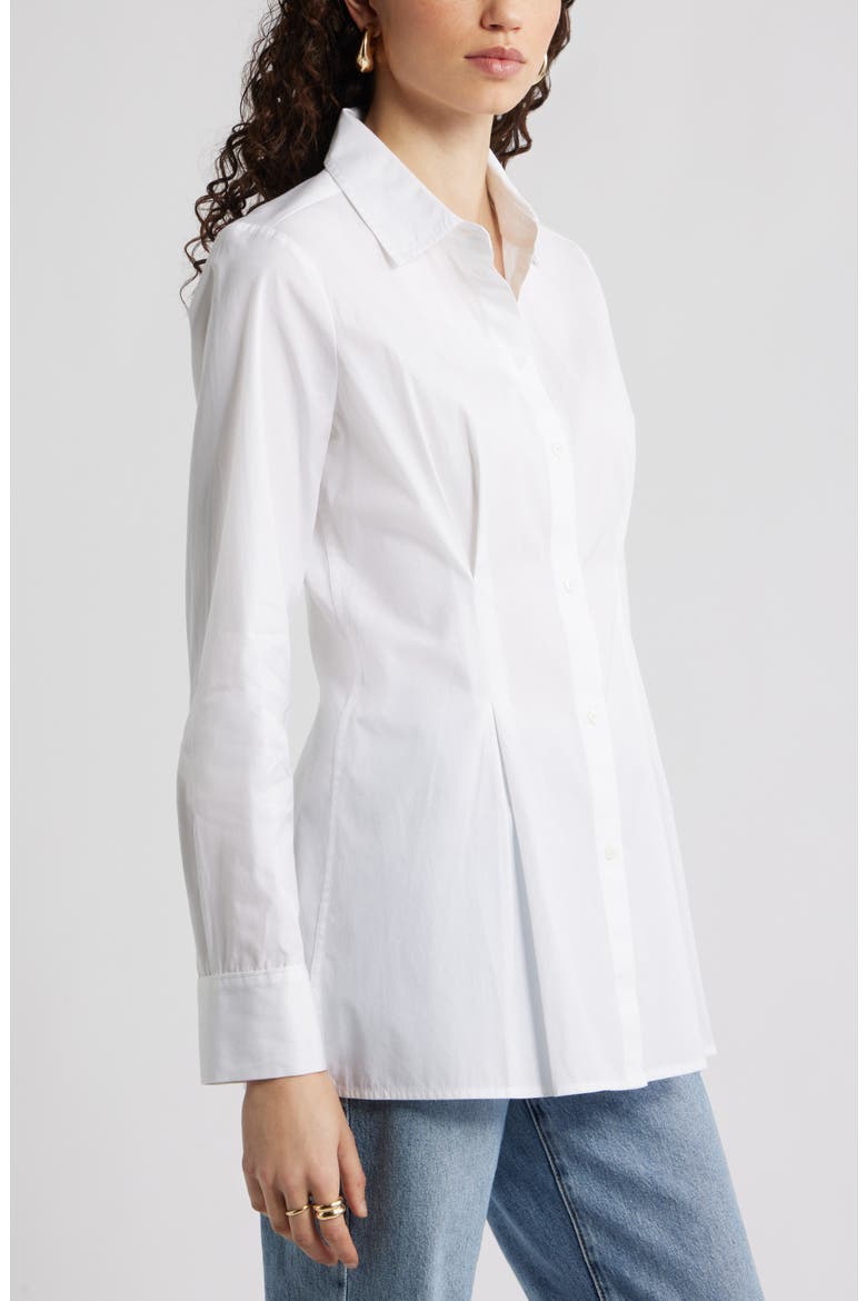 Pleat Waist Cotton Poplin Button-Up Shirt, Alternate, color, WHITE