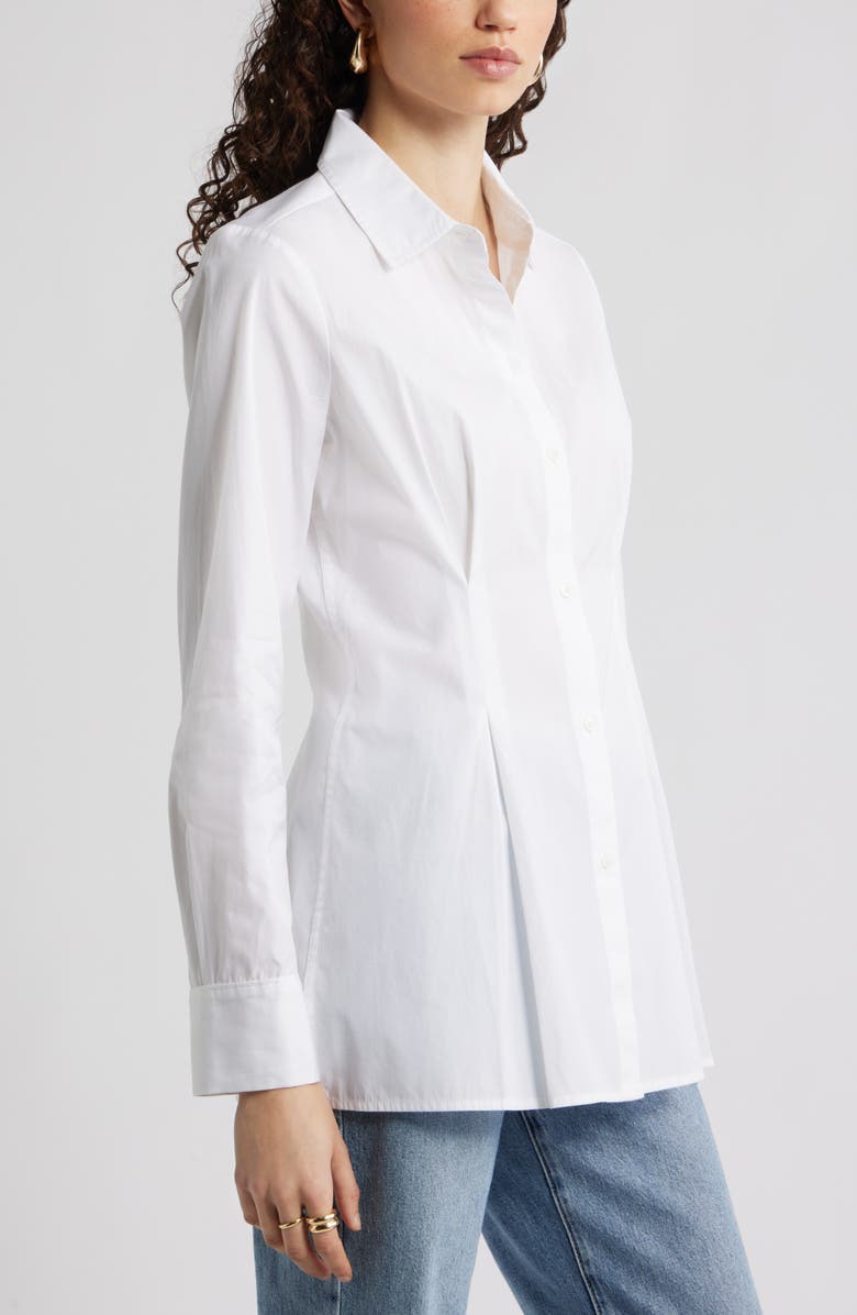 Nordstrom Pleat Waist Cotton Poplin Button-Up Shirt, Alternate, color, White