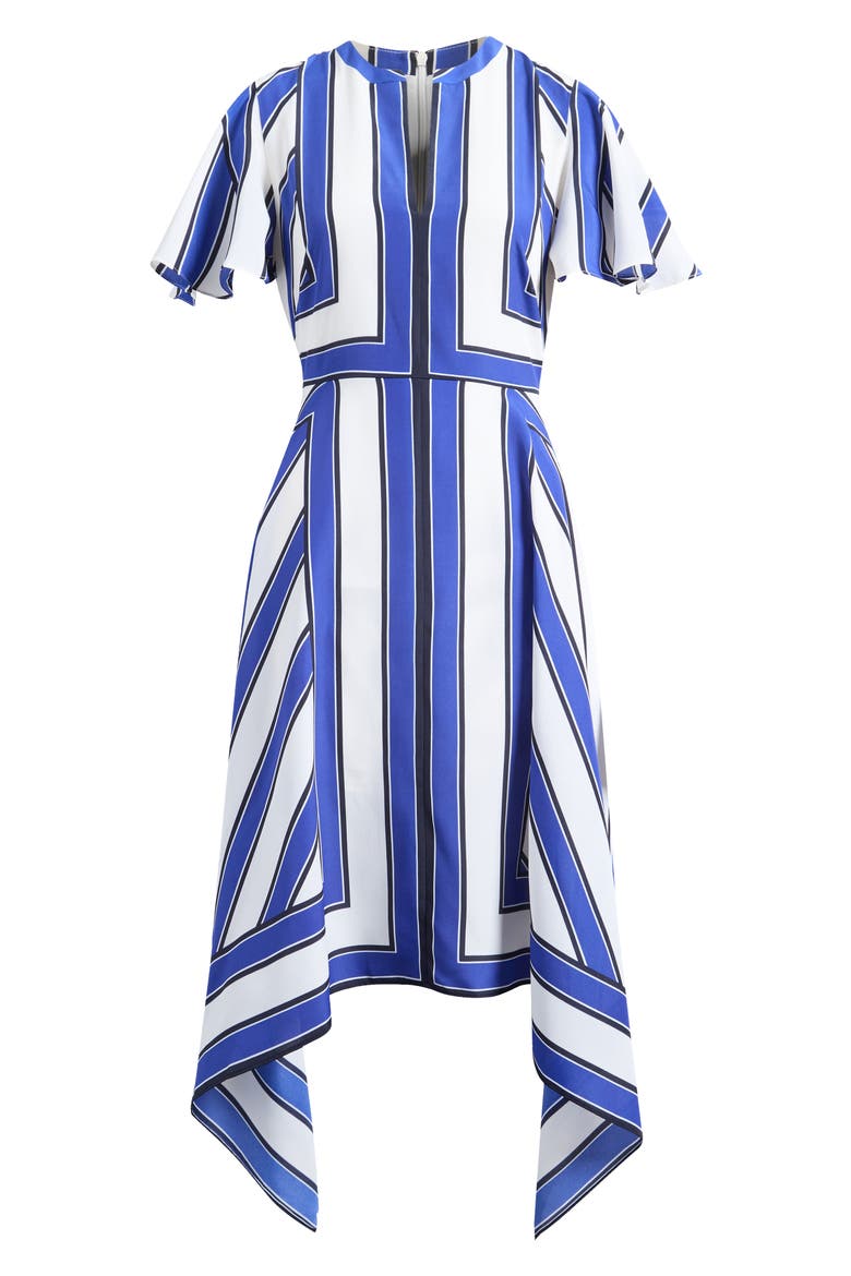 Geometric Stripe High Low Handkerchief Dress, Alternate, color, IVORY BLUE