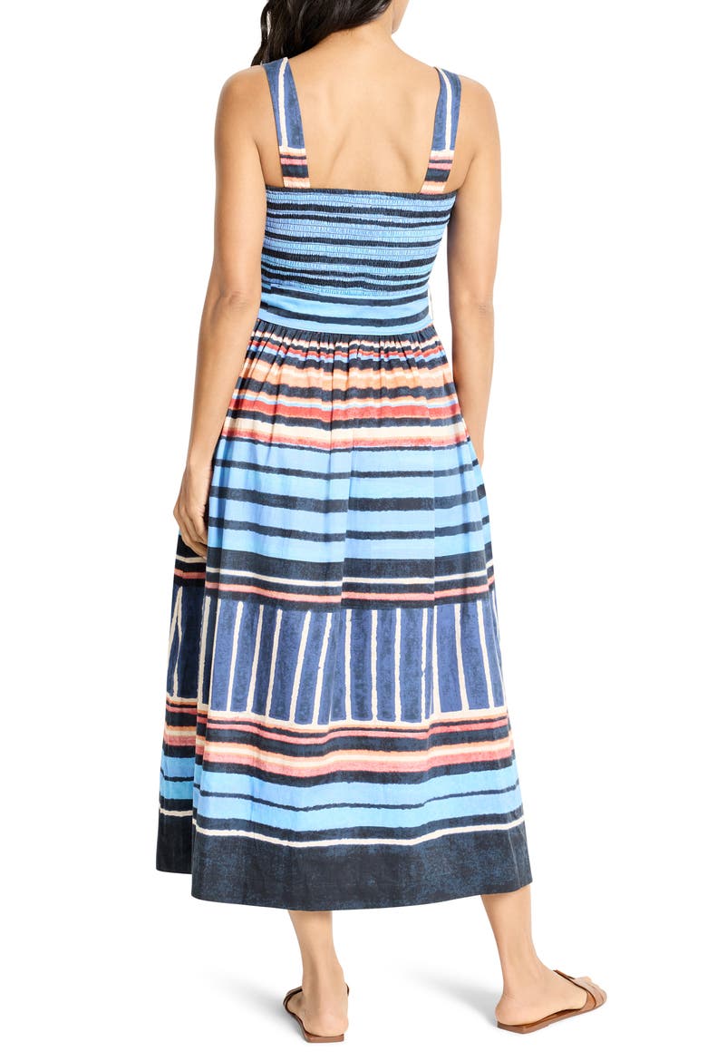 Sophie Painted Peninsula Mixed Stripe Stretch Cotton Midi Dress, Alternate, color, BLUE MULTI