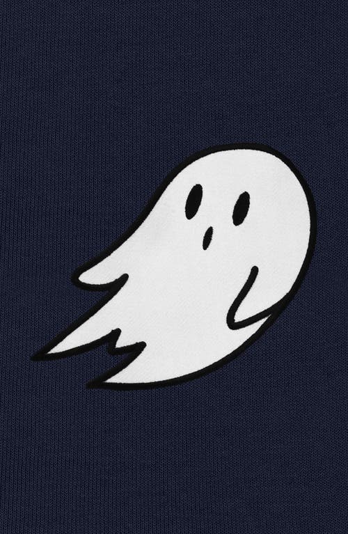 Dalix Giant Ghost Fleece Hoodie In Navy Blue