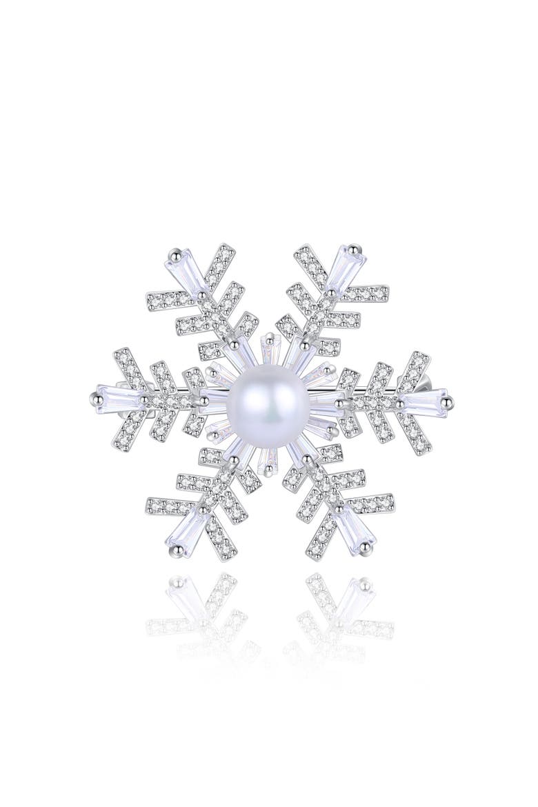 Pavé and Freshwater Pearl Snowflake Multi Way Brooch Pendant, Main, color, Silver