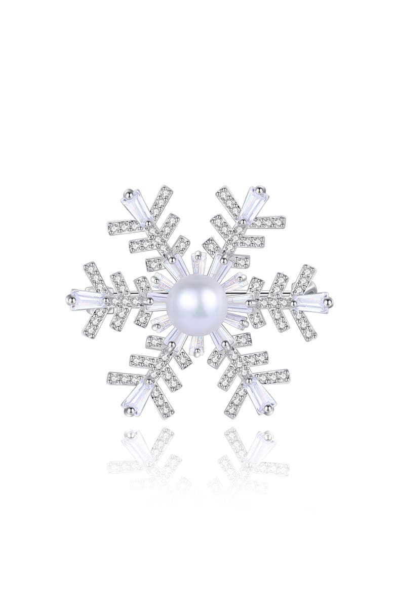 Classicharms Pavé and Freshwater Pearl Snowflake Multi Way Brooch Pendant, Main, color, Silver
