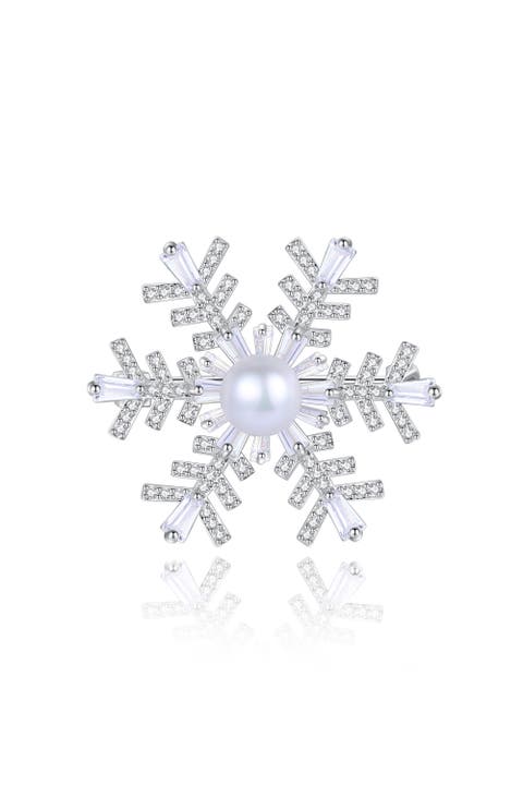 Pavé and Freshwater Pearl Snowflake Multi Way Brooch Pendant