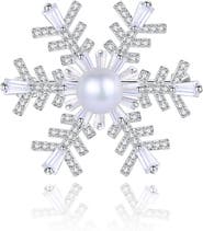 Classicharms Pavé and Freshwater Pearl Snowflake Multi Way Brooch Pendant