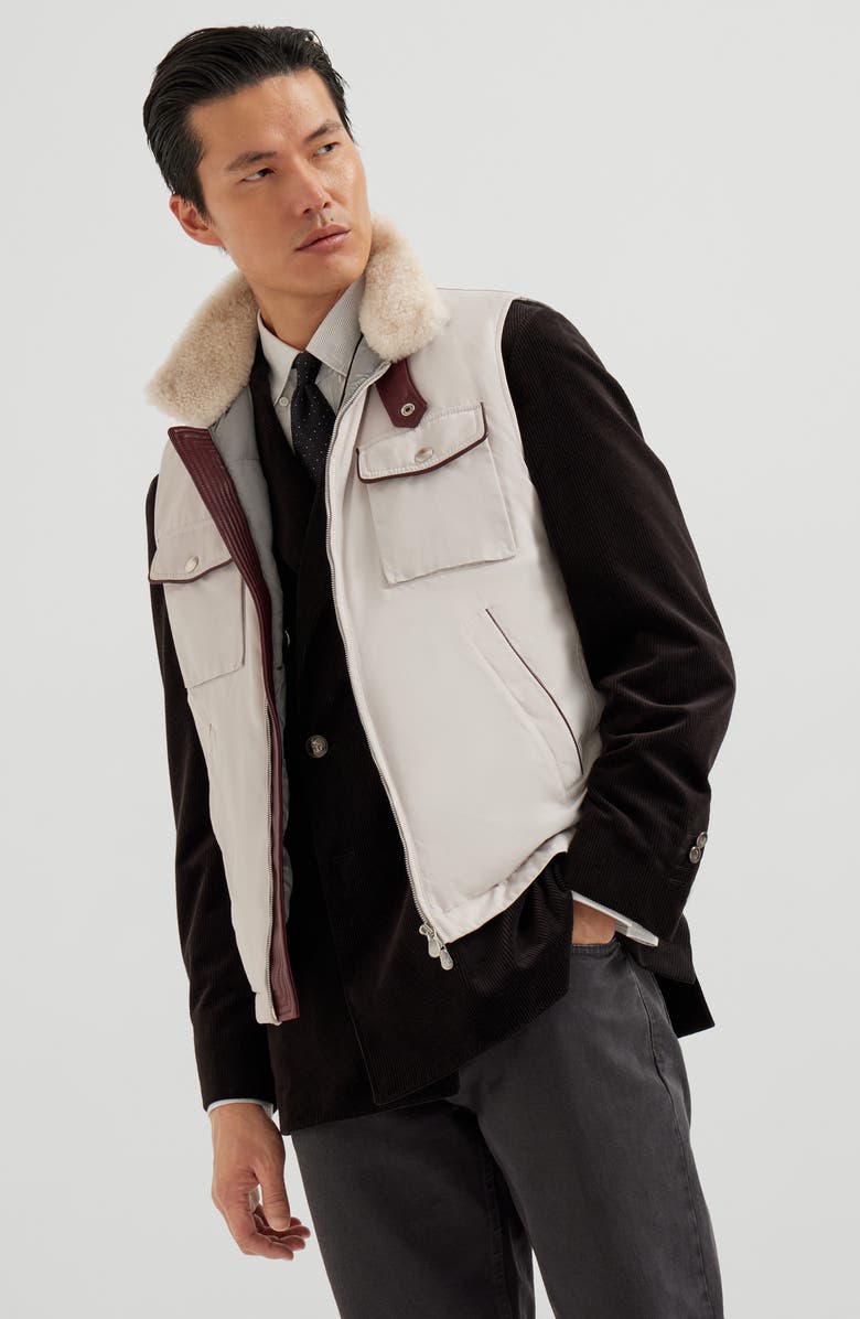 Brunello Cucinelli Techno satin down vest, Alternate, color, Panama