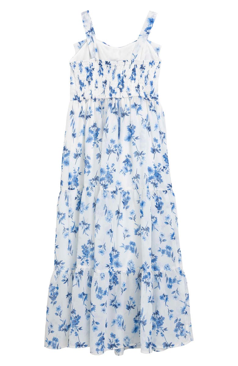Speechless Kids' Floral Bow Front Maxi Dress & Flower Purse Set, Alternate, color, Ivory/Blue