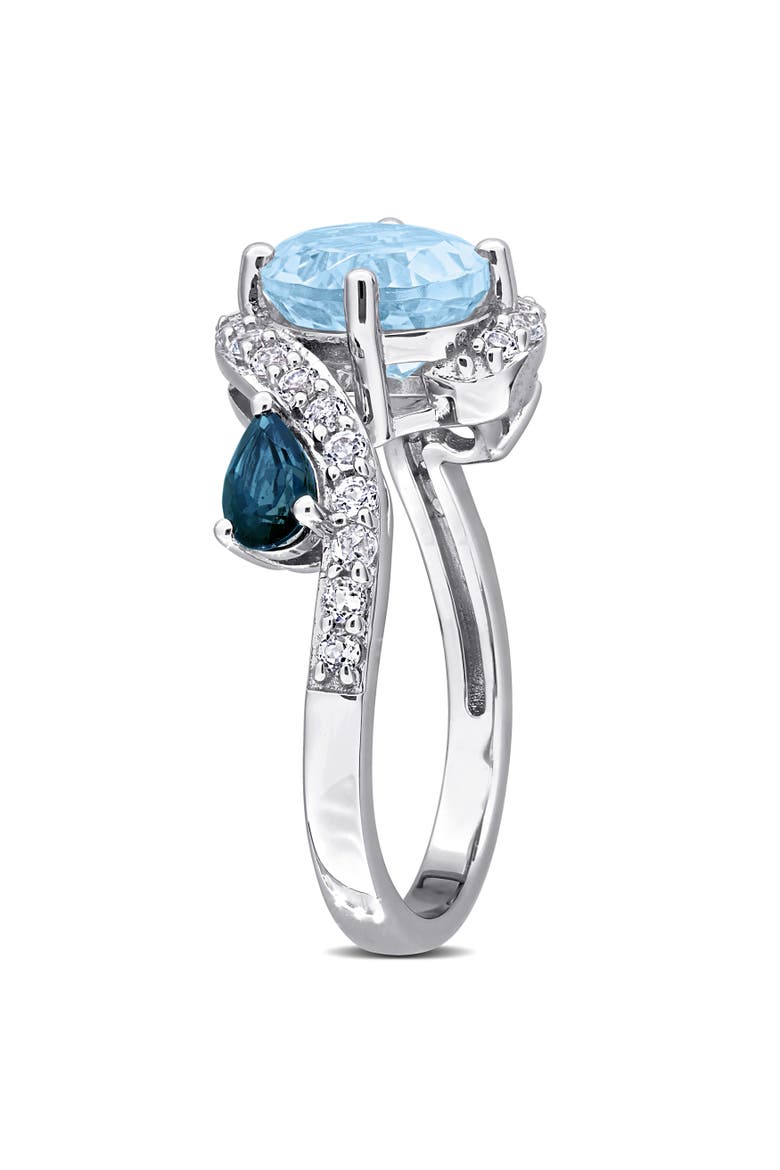 Gemstone & White Topaz 3-Stone Swirl Ring, Alternate, color, Blue Topaz/Sterling Silver