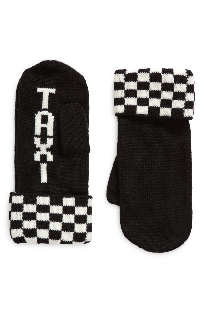 Kate Spade New York taxi checkerboard graphic mittens, Main, color,