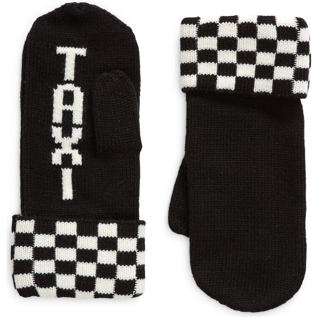 Kate Spade New York Taxi Checkboard Wool-blend Mittens In Black