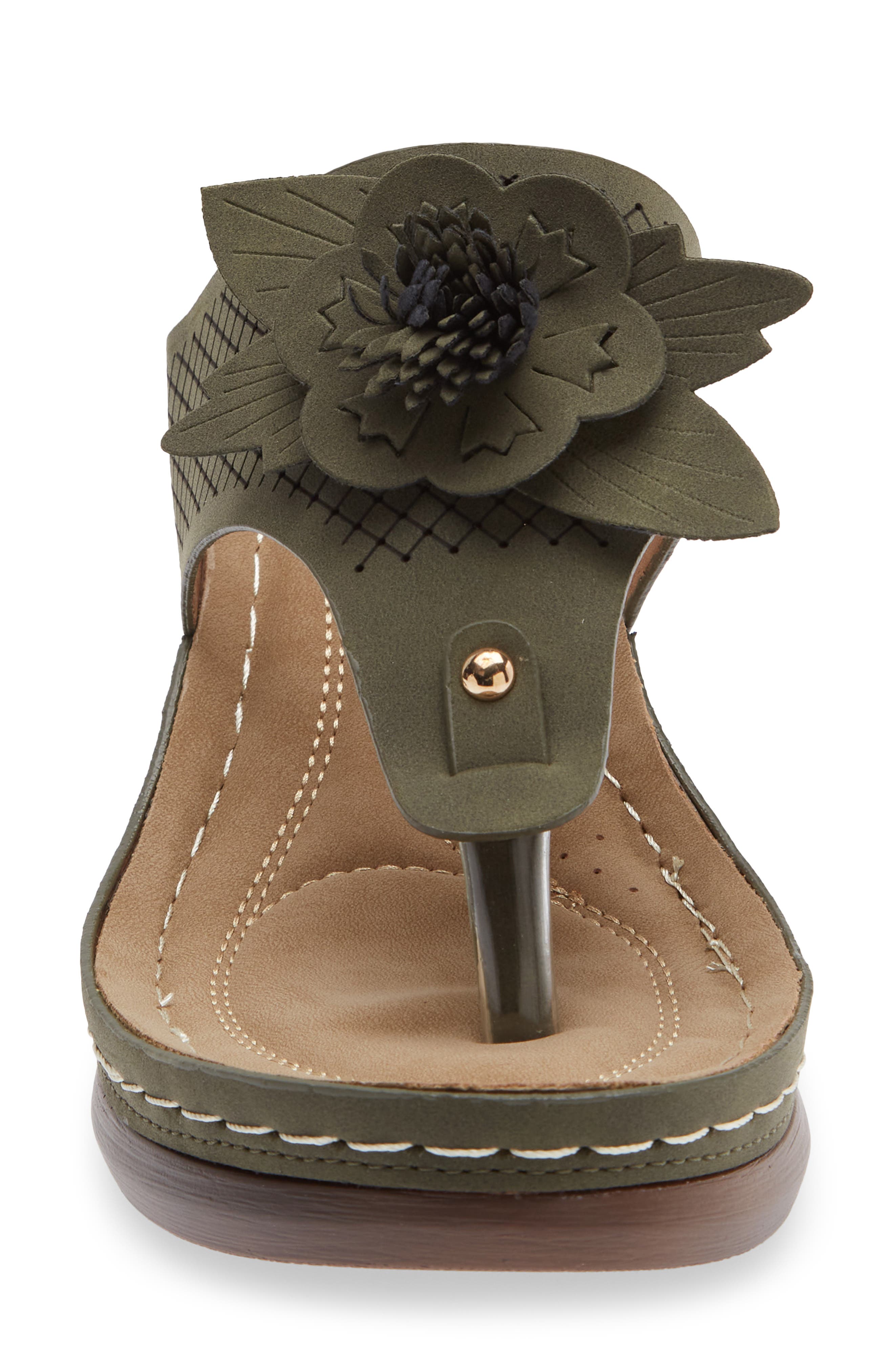 Yaz Floral Appliqué T-Strap Sandal, Alternate, color, GREEN