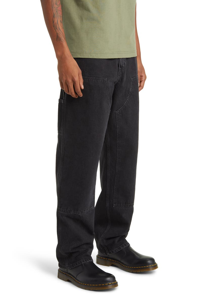 Double Knee Work Jeans, Alternate, color, BLACK STONE WASHED