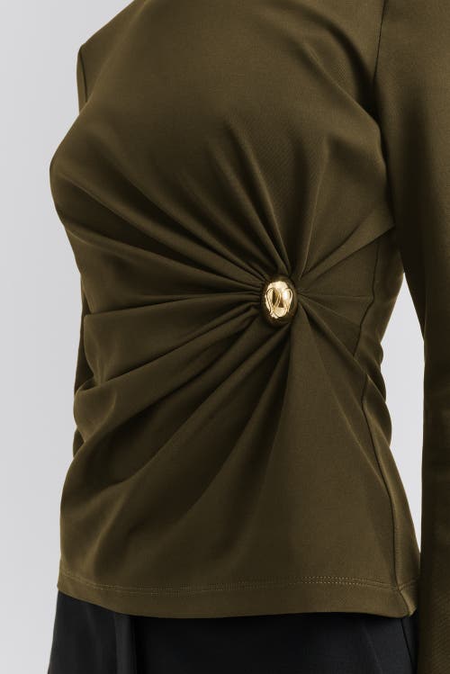 Malina Mailey Jersey Brooch Long Sleeve Top In Green