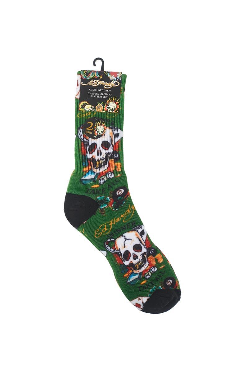 Ed Hardy 360 Print Full Cushion Crew Sock 2-Pack, Alternate, color, Multi