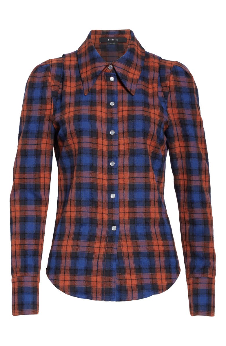 Smythe Puff Sleeve Plaid Flannel Shirt, Alternate, color, 