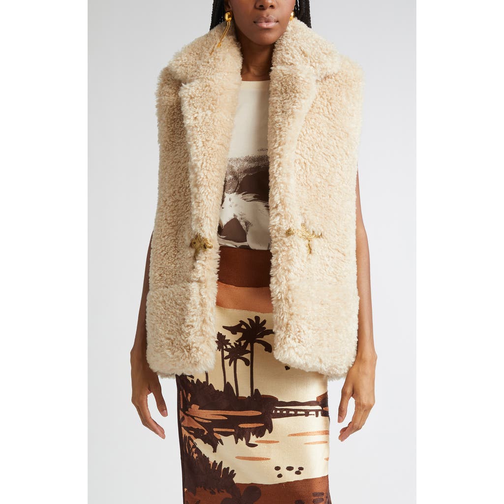 Johanna Ortiz Western Whimsy Genuine Shearling Vest In Neutral