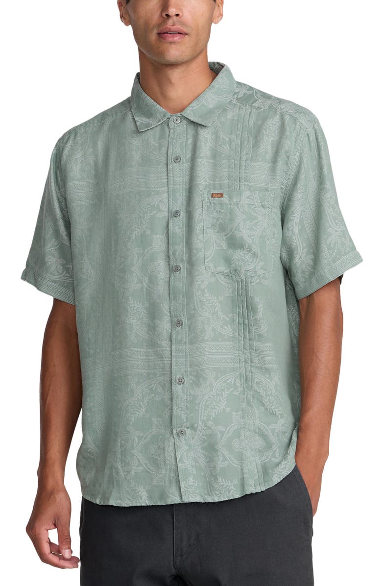 RVCA Mellowist Short Sleeve Button-Up Shirt, Main, color, Jade
