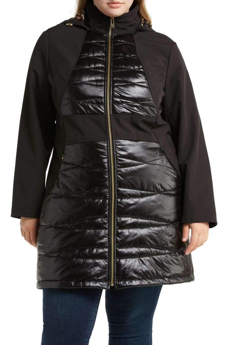 Via Spiga Mixed Media Water Repellent Longline Coat, Alternate, color,