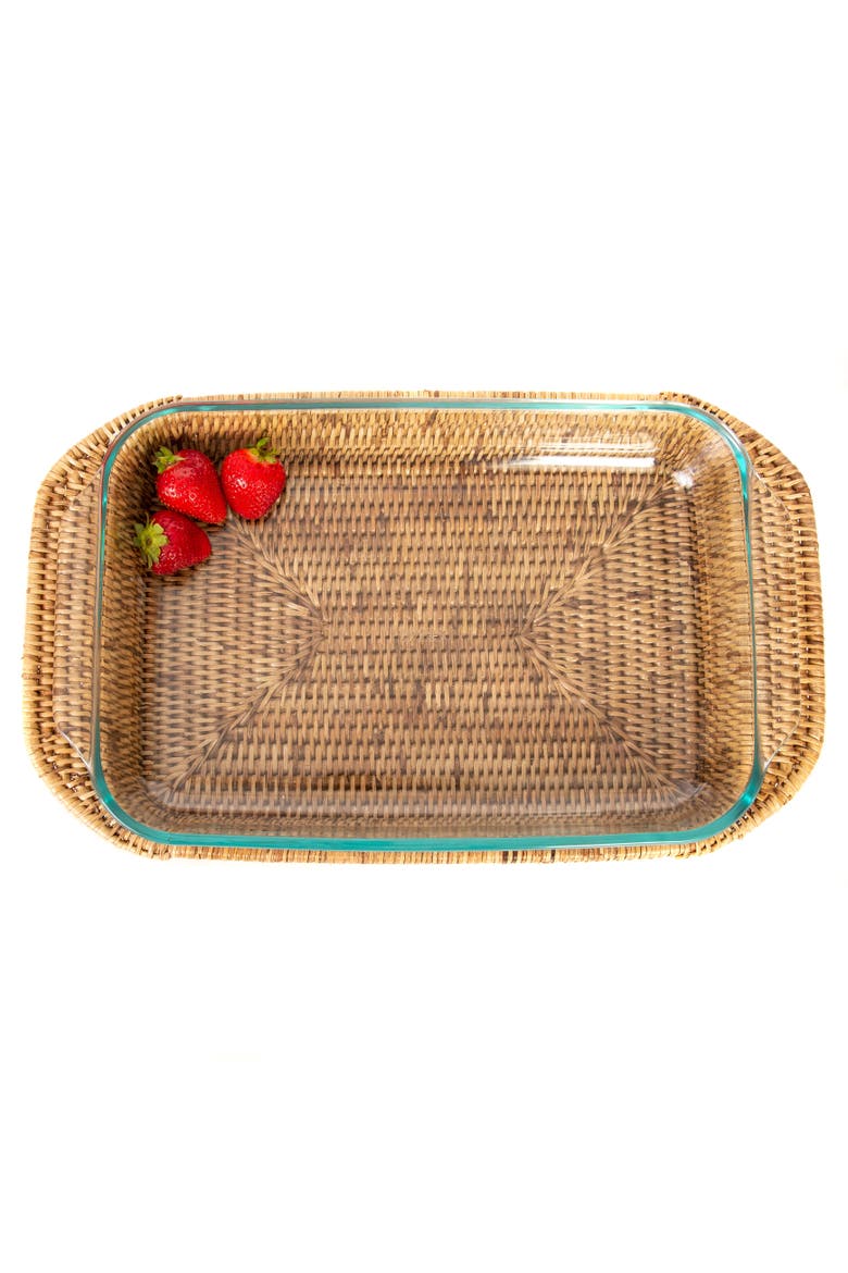 Artifacts Rattan Rectangular Baker Basket with Pyrex - 13" Inches, Alternate, color, Honey Brown