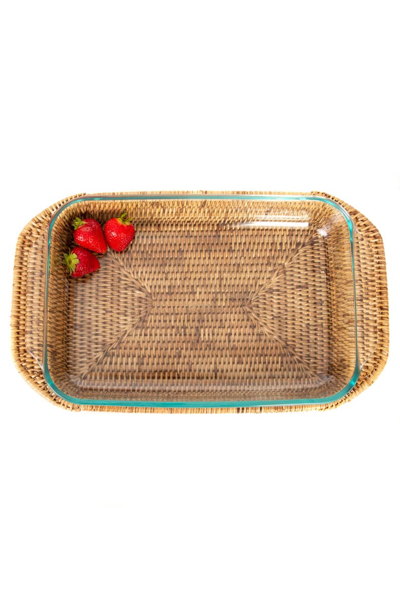 Artifacts Trading Company<sup>™</sup> Artifacts Rattan Rectangular Baker Basket with Pyrex - 13" Inches, Alternate, color, Honey Brown