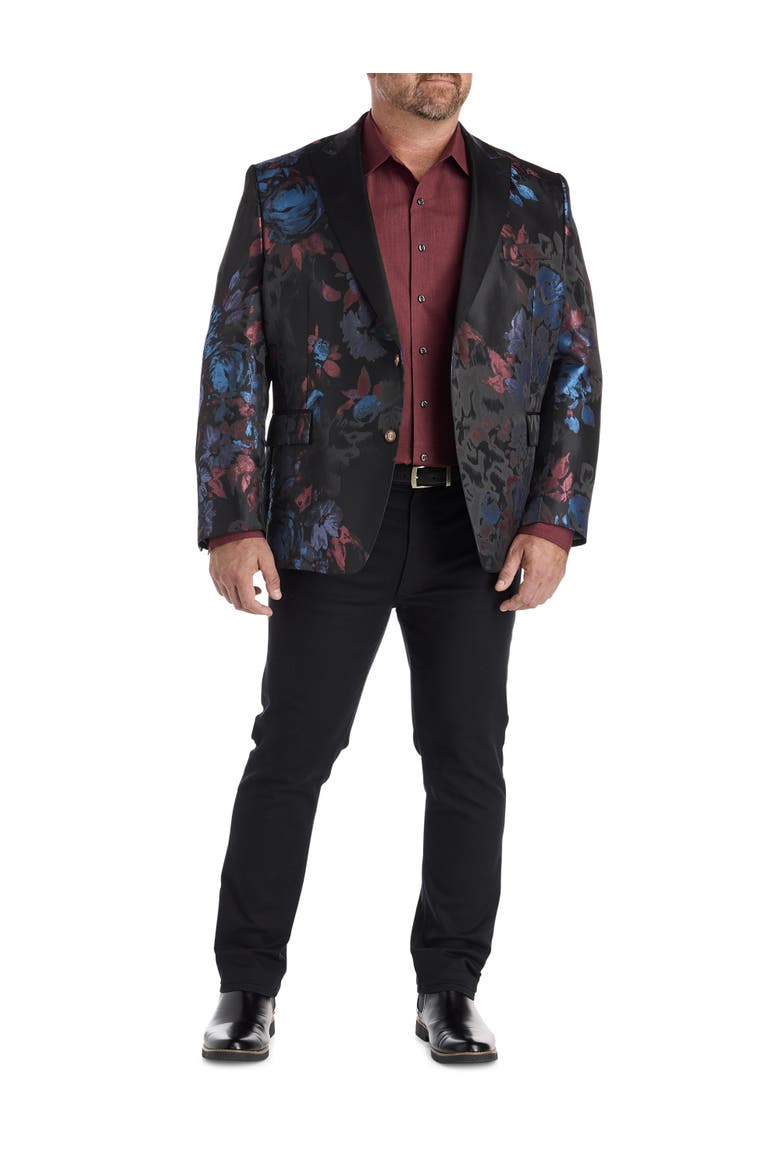 Big & Tall Bold Floral Sport Coat, Alternate, color, BLACK