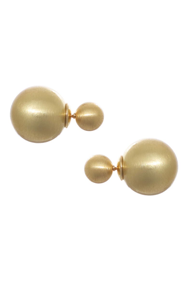 Matte Finish Ball Front/Back Earrings, Main, color, GOLD