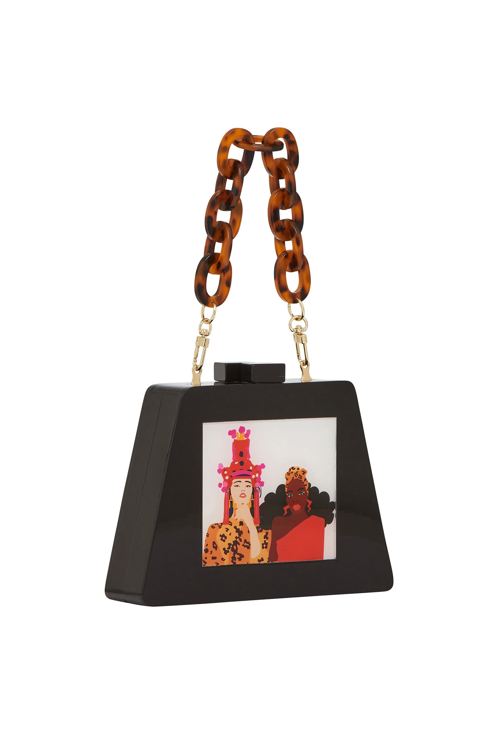 LarAllan Kiki & Aiko Acrylic Triangular Box Clutch, Main, color, Brown Handle