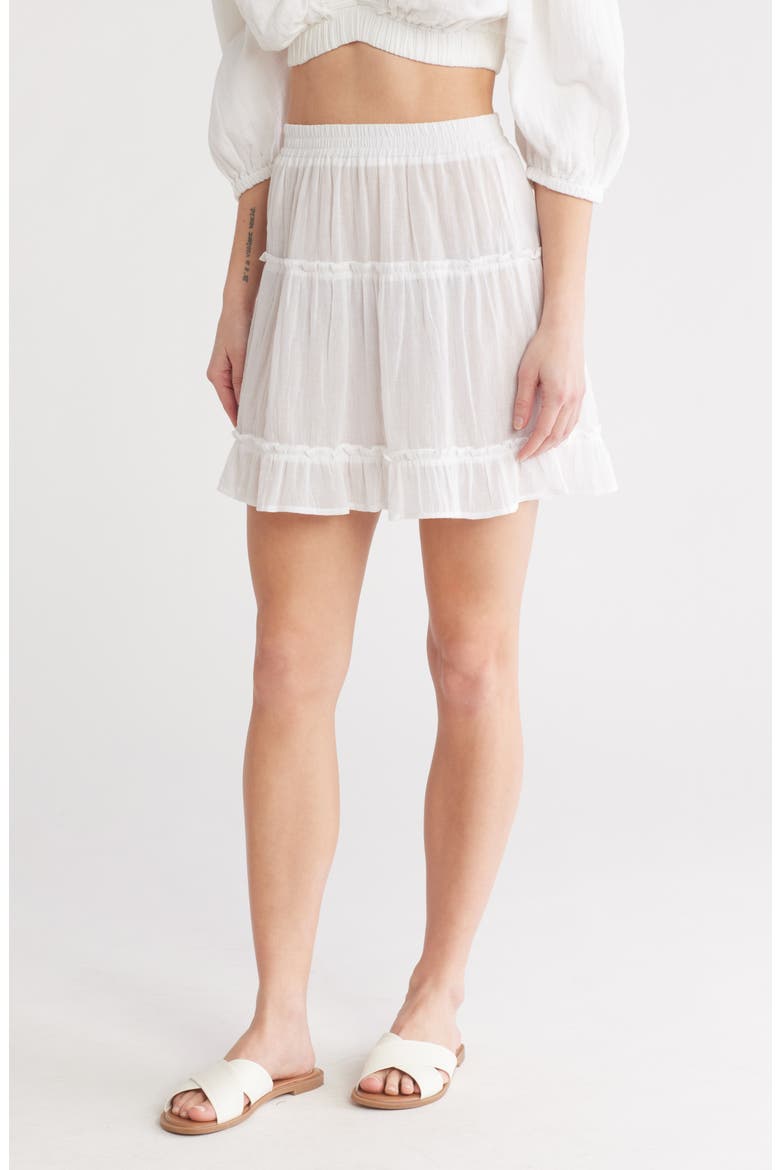 Smocked Tiered Cotton Cover-Up Skirt, Main, color, WHITE