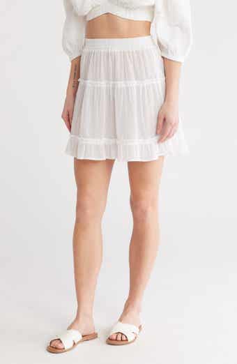 Elan Smocked Tiered Cotton Cover-Up Skirt