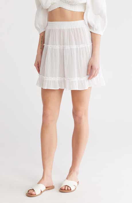 Elan Smocked Tiered Cotton Cover-Up Skirt
